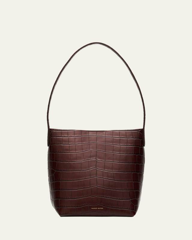 Small Croc-Embossed Leather Tote Bag